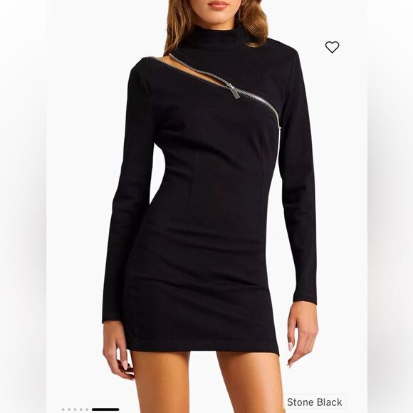 SER.O.YA Blondie Dress black denim zipper convertible mini Retrofete Party - Picture 1 of 12